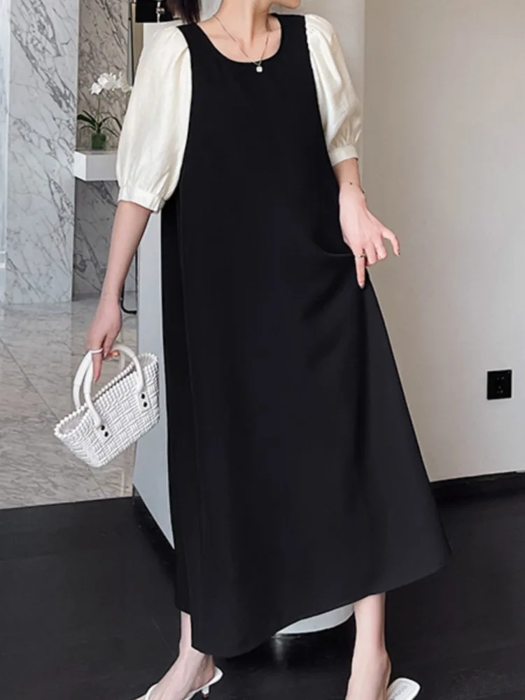 ฤดูร้อนขนาดใหญ่เสื้อชุดผู้หญิงรอบคอหลวม Fit เสื้อแขนสั้นผู้หญิงชุด Vintage Design ชุดเดรสสุภาพสตรี