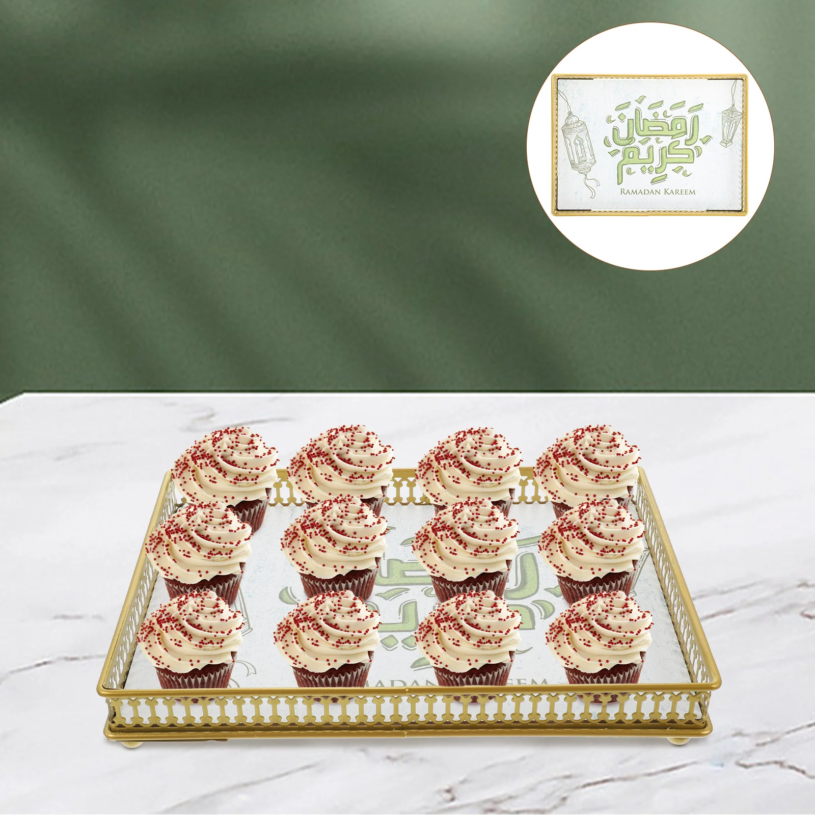 

Eid Festival Dessert Serving Tray Ecological Iron Wood Material Safe Snack Storage Holder for Ramadan Party Tea Cake