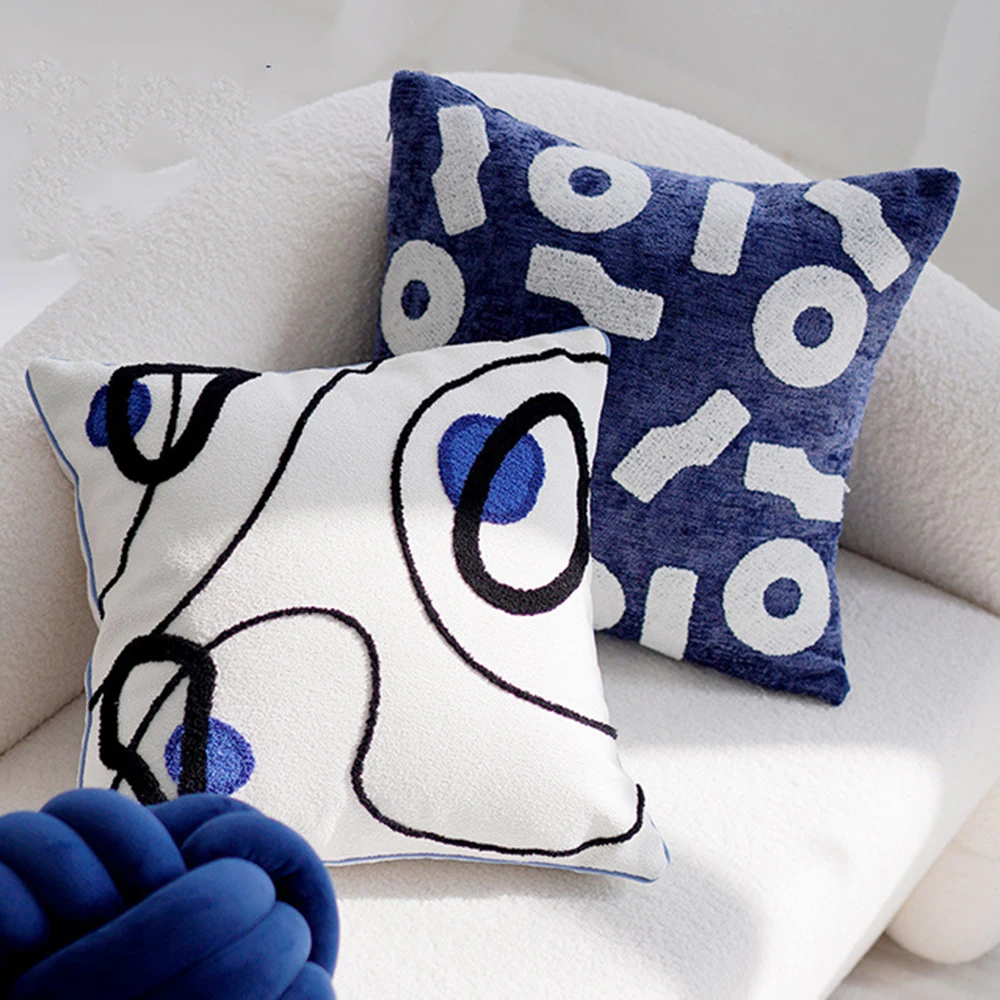 

Simple Blue Sofa Pillowcase Cojines 45X45 Decoration Living Room Throw Pillow Cover Jacquard Embroidery Headboard Cushion Covers