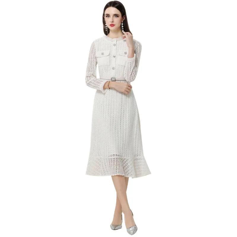 Slimming Lace Waist Belted Long Dr Women's Faion High Waist French Sle Velvet Fabric Casual Spring Thi Long Sve