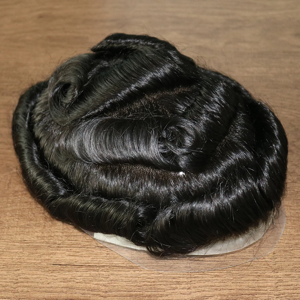 Toupee untuk pria Australia rambut palsu pria renda PU Wig dasar sistem pengganti rambut manusia prostesis rambut kapiler