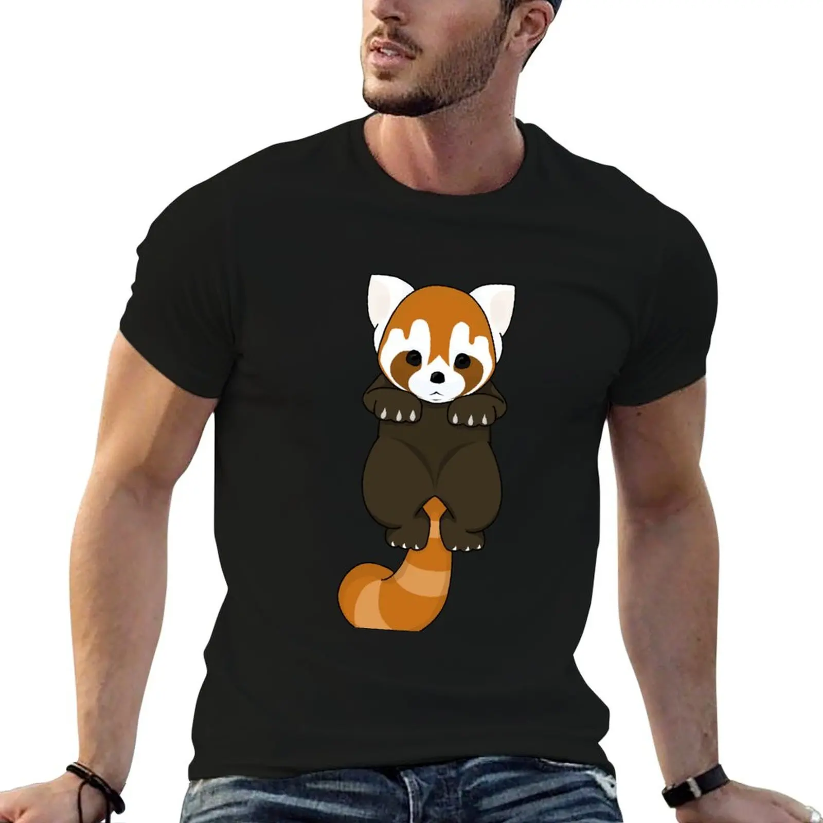 Lesser Panda / Red Panda Hanging Body T-Shirt Work Outdoor T-Shirt for Men