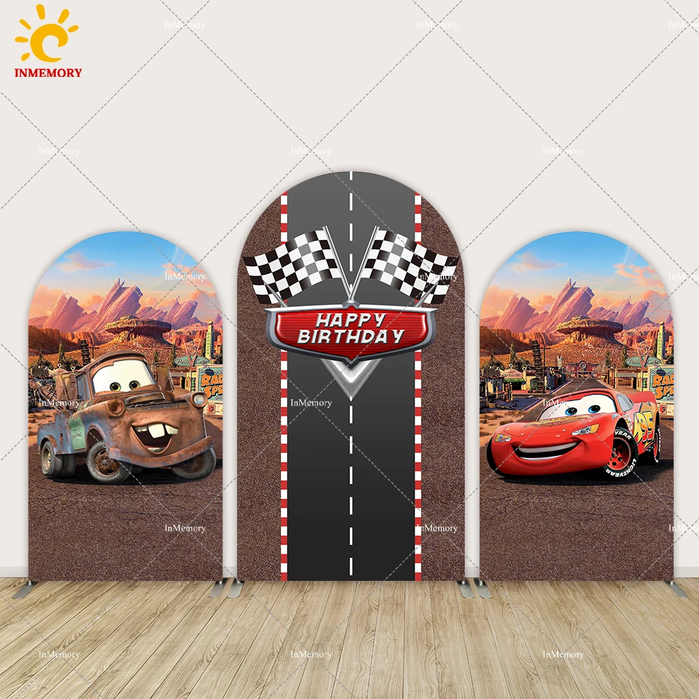 Disney Cars Double Sided Arch Background Kids Birthday Background Lightning Mcqueen Polyester Photo Booth Props