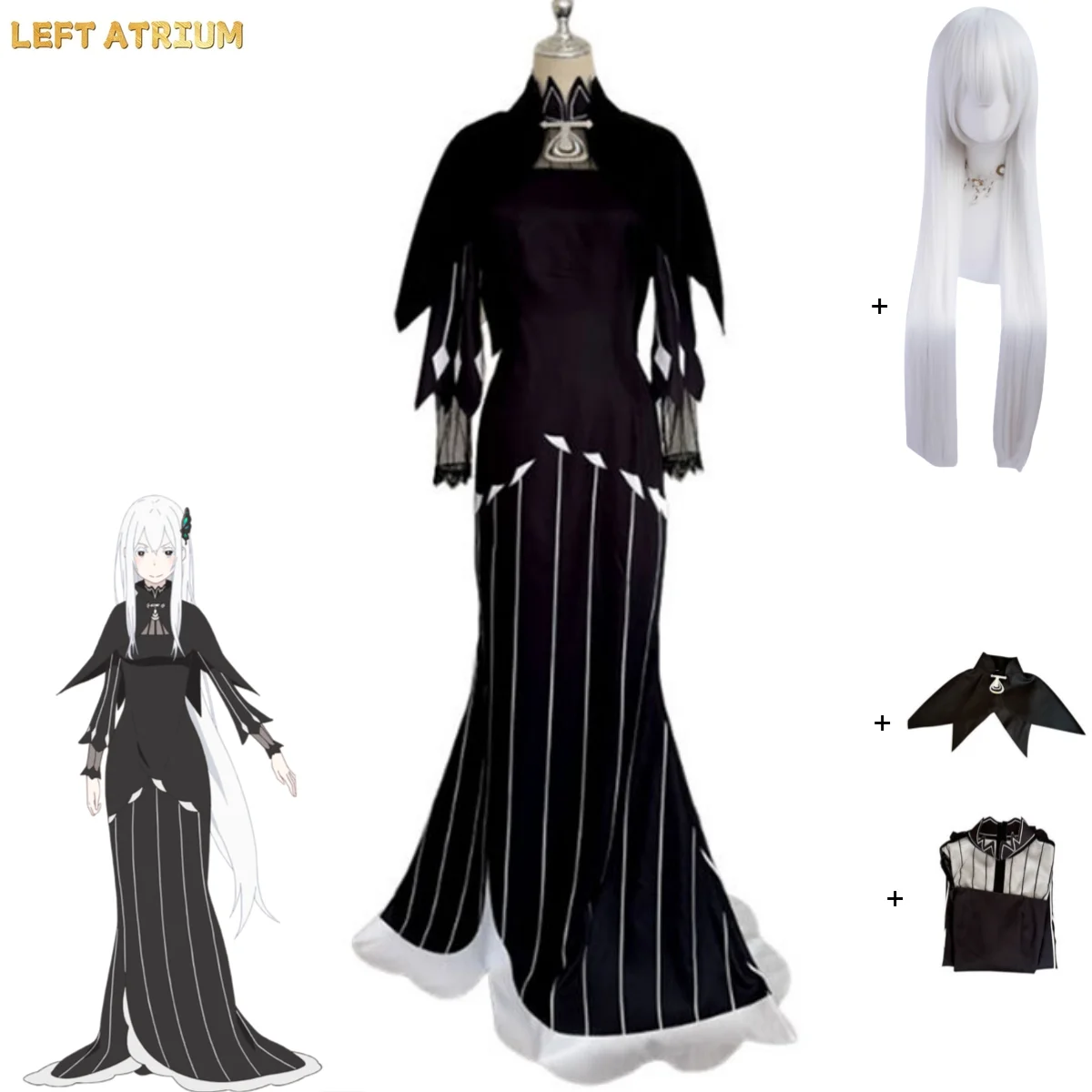 

Anime Re:Life in A Different World From Zero Echidna Cosplay Costume Black Evening Dress Long Skirt Wig Woman Sexy Carnival Suit