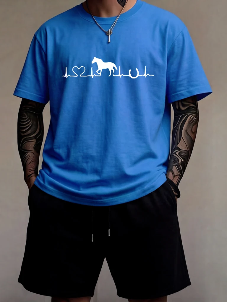 

Electrocardiogram Encountering A Horse Prints Man'S Drawstring Summer Shorts Set Beach Running T Shirts Cotton Soft Fashion Top