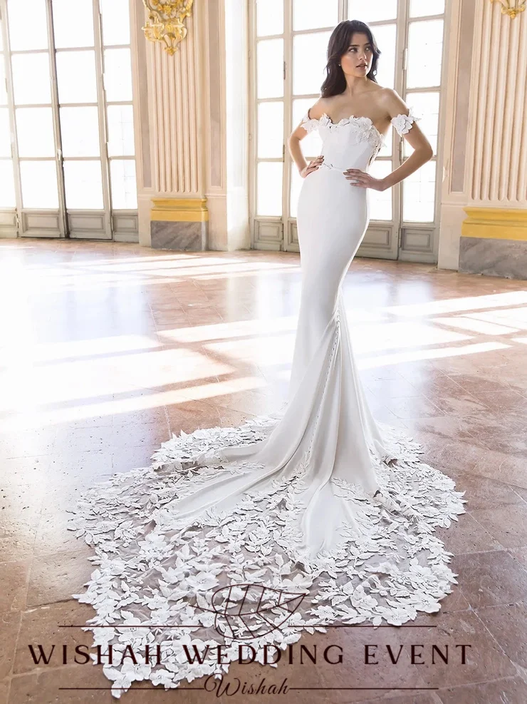 Wishah Customized Elegant Weeding Dress Appliques Off-the-shoulder Bow Sashes Buttons Backless Mermaid Long Vestido De Novia