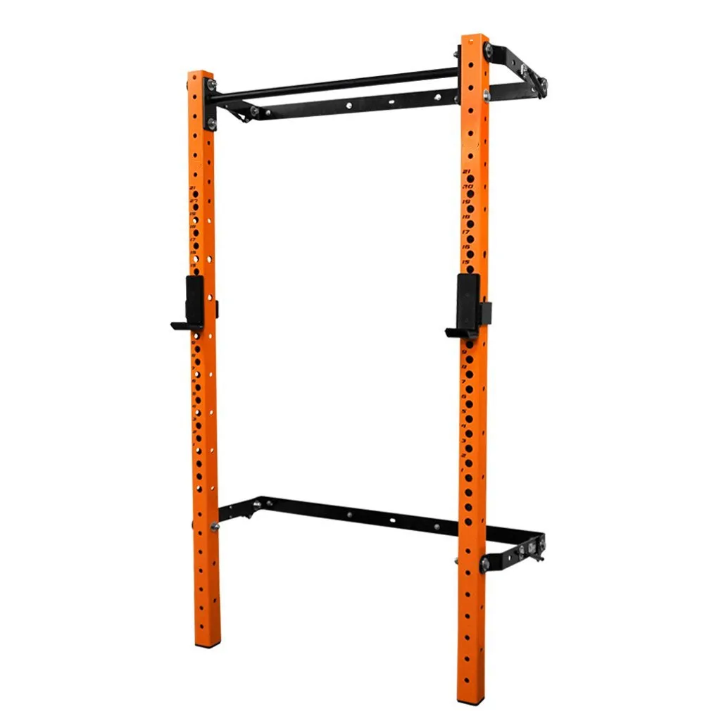 Custom Logo Gym Equipment Wall Mount Folding Squat Power Rack With J-hooks and Spotter Arms