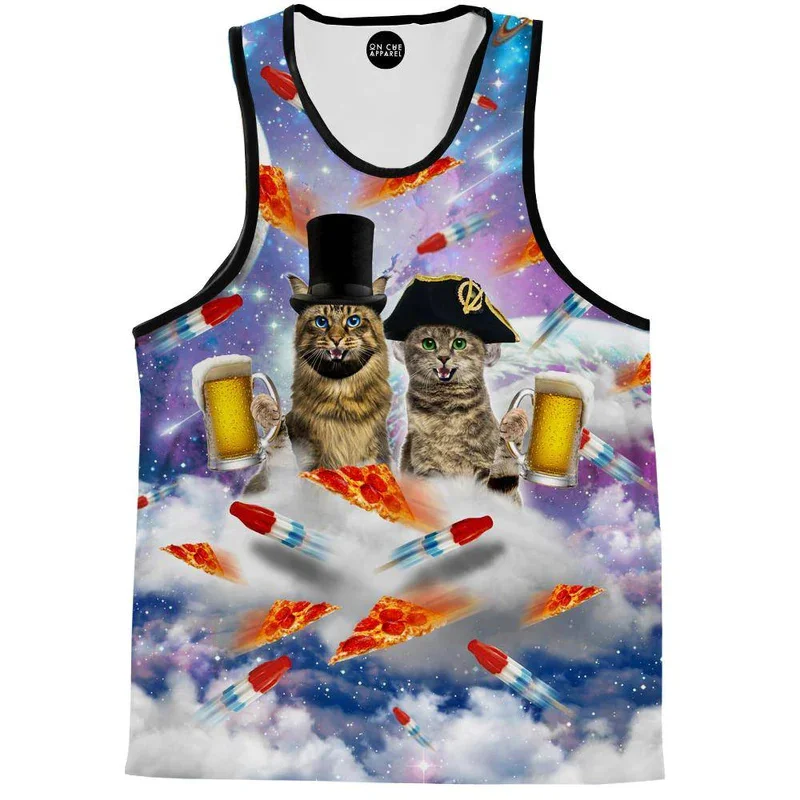 Doughnuts Carry Cats 3d Printed Tank Tops Men Women Cute Cat Vest Tops Food Graphs T-shirts Kid Gym Hawaii Y2k Beach Tank Top