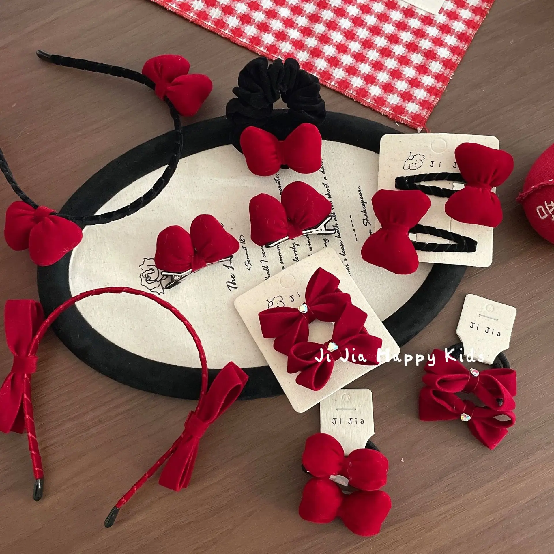 Hair Ties Top Clip Headband Red Velvet Puffy Bow Sweet Kids Princess Festive Holiday Lightweight Compact Daily Cute