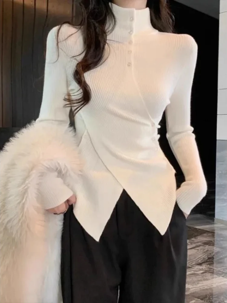 Turtleneck Long Sleeve Knitted Top For Women Autumn Winter New All-match Lazy Sweaters Mujer 2025 Slim Fit Bottoming Pullovers