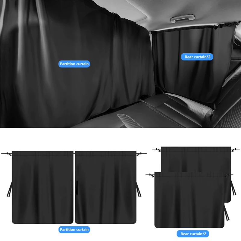 Car Curtain Isolation Divider Partition Universal Car Rear Shading Curtain Protect Privacy for Kids Baby Travel Camping Sleeping