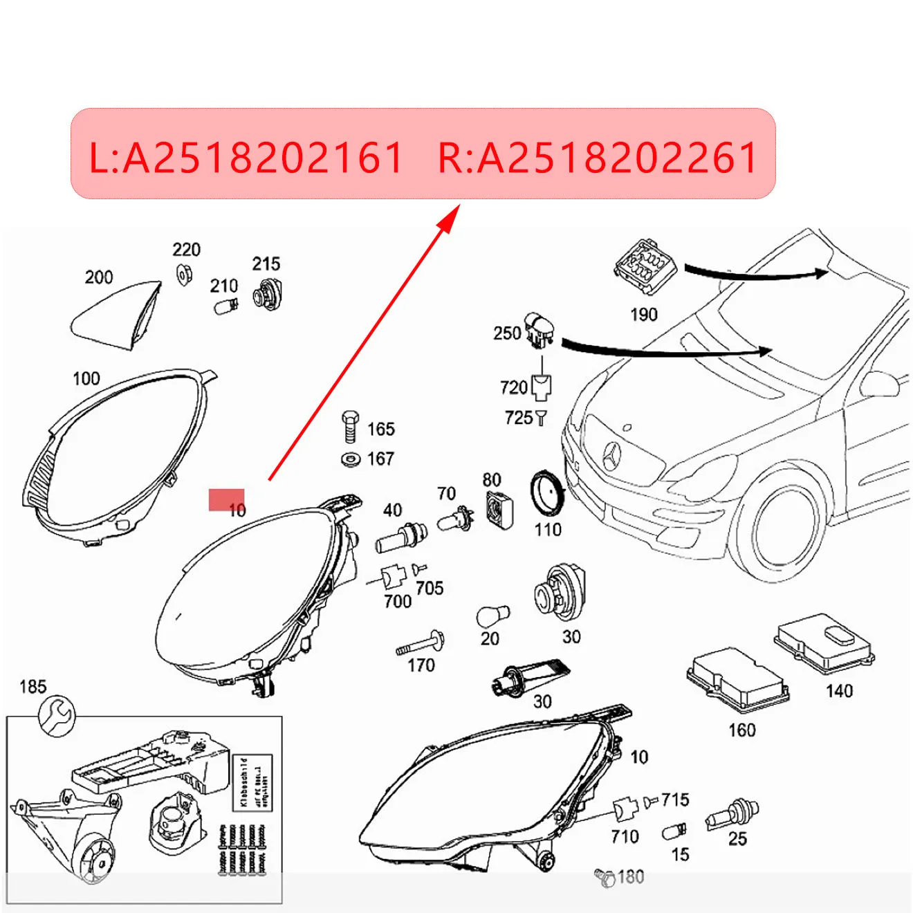 メルセデス · ベンツrクラスW251車キセノンヘッドライトとフォローアップステアリング機能oem左A2518202161右A2518202221