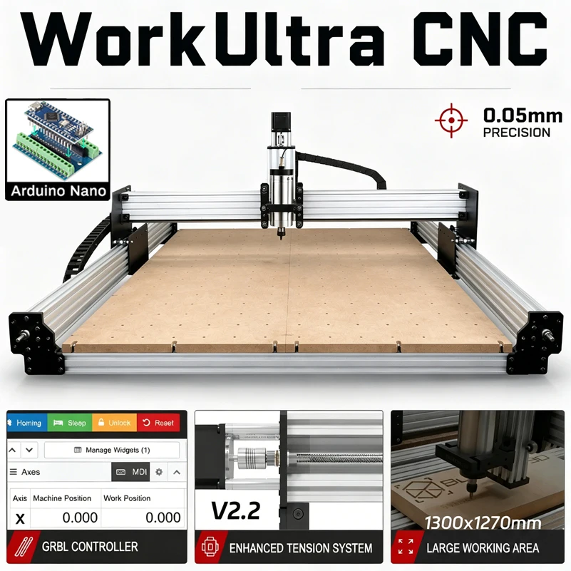 BulkMan3D WorkUltra V2.2 CNC Router Machine 4- Axis GRBL Control High Precision Engraver for Wood Metal Acrylic PCB Cutting DIY