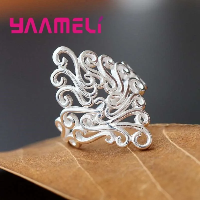 

New Fashion Vintage Carved Design Finger Rings For Women Elegant 925 Sterling Silver High Quality Retro Rings Wholsale