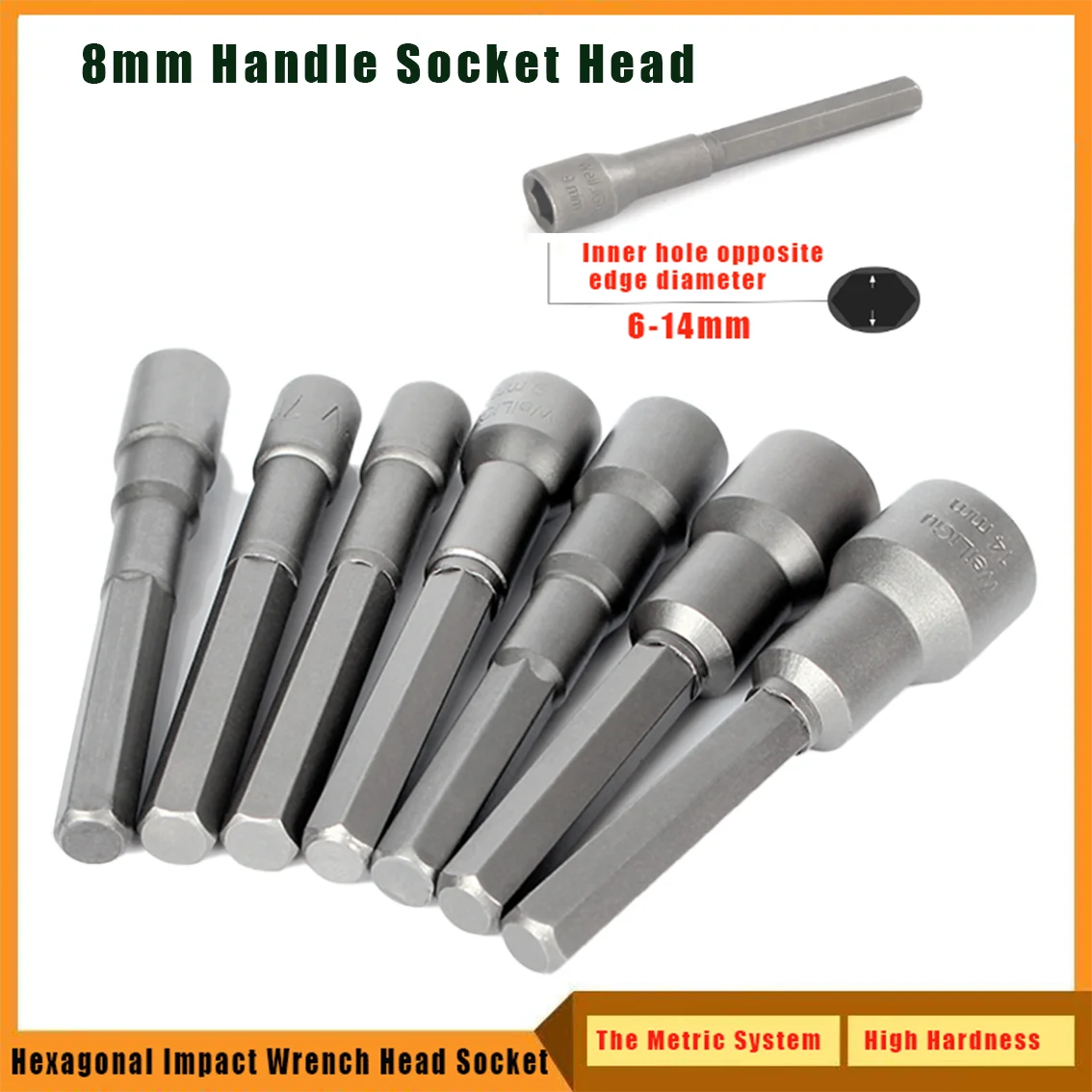 

8mm Handle Hexagonal Impact Wrench Screwdriver Head Hand Drill Impact Screwdriver Hexagonal Screw and Nut Socket Tool 6-14mm