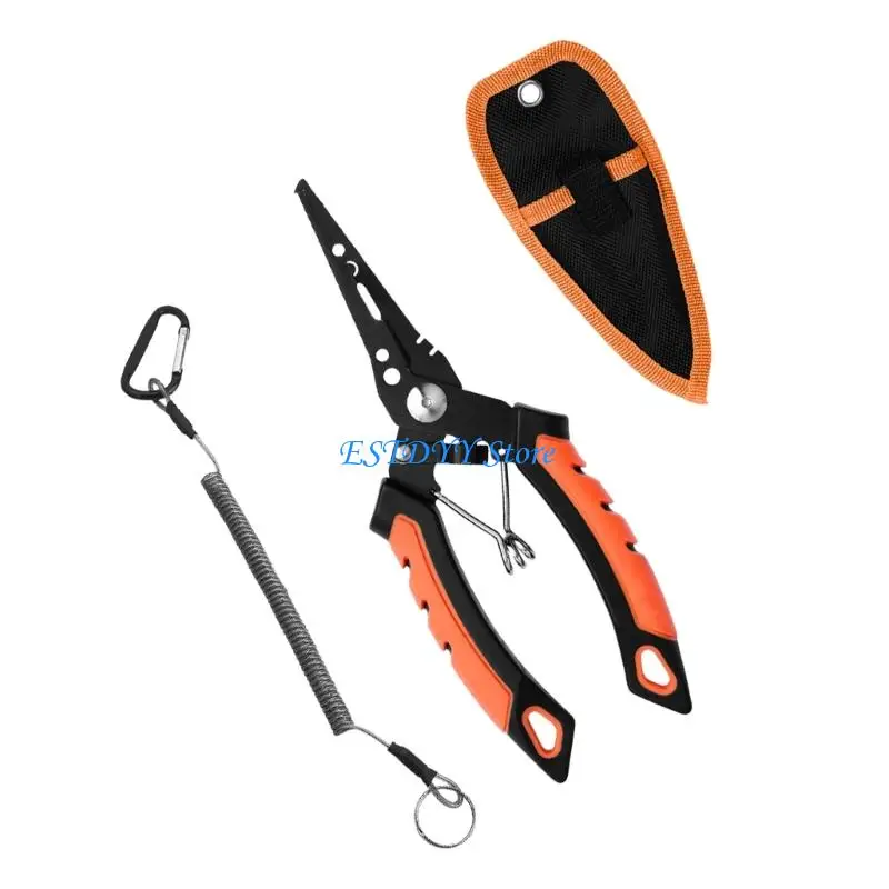 G6DE Braided Fishing Line Cutter Rings Openers with Sheath and Lanyard Fishing Pliers