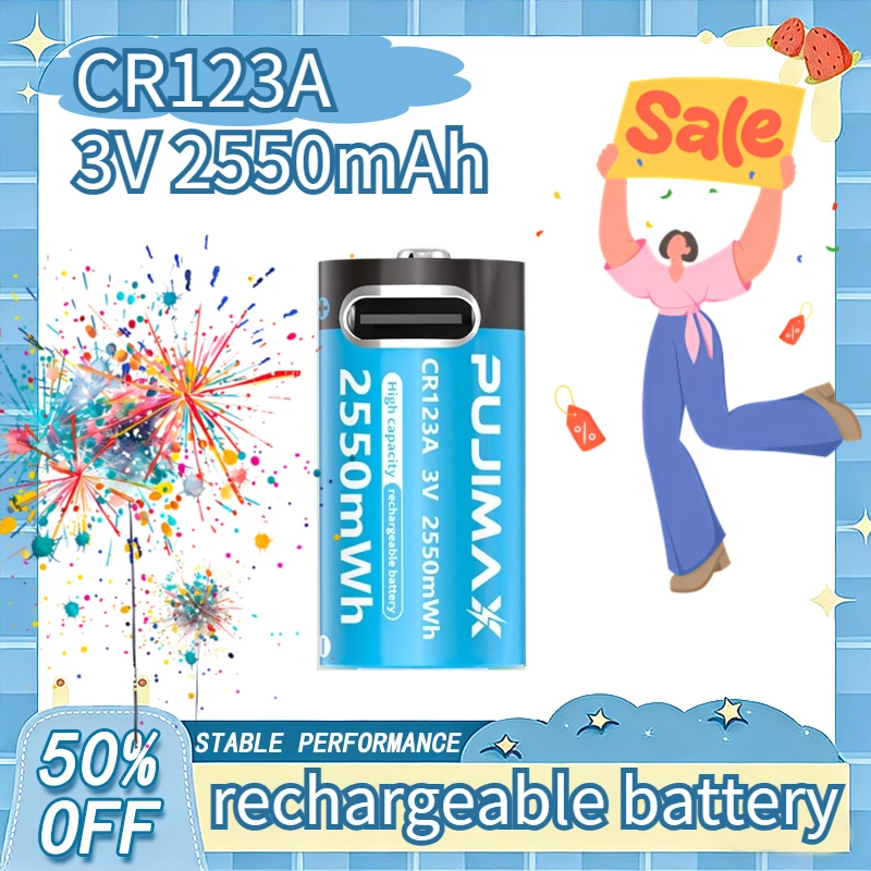 

Перезаряжаемая литиевая батарея Type-C CR123A 2550 мВт·ч 3В, высокая емкость, портативная, стабильный выходной сигнал