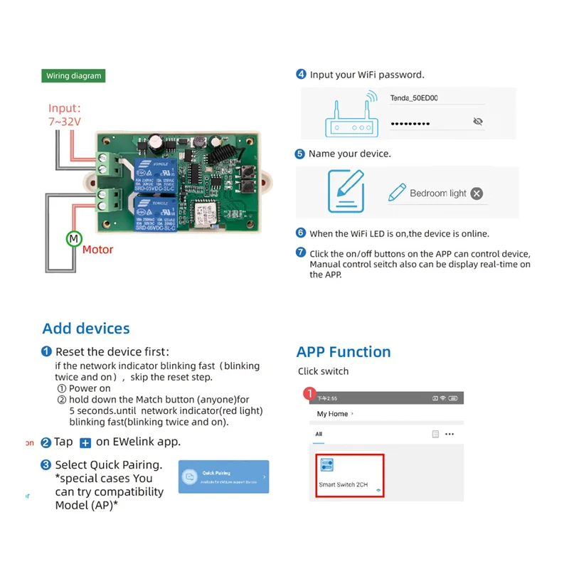 Smart Motor Remote Control Switch Wifi Controller 7-32V DC Sliding Gate Curtain Shutter Doors Water Pump Screen EWELINK