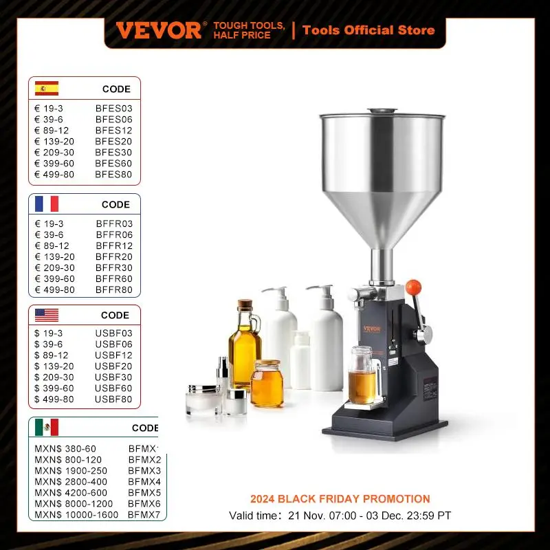 VEVOR A03 5-50ml Manual Liquid Filling Machine Stainless Steel Adjustable Paste Bottle Filler with Hopper for Milk Oil Shampoo