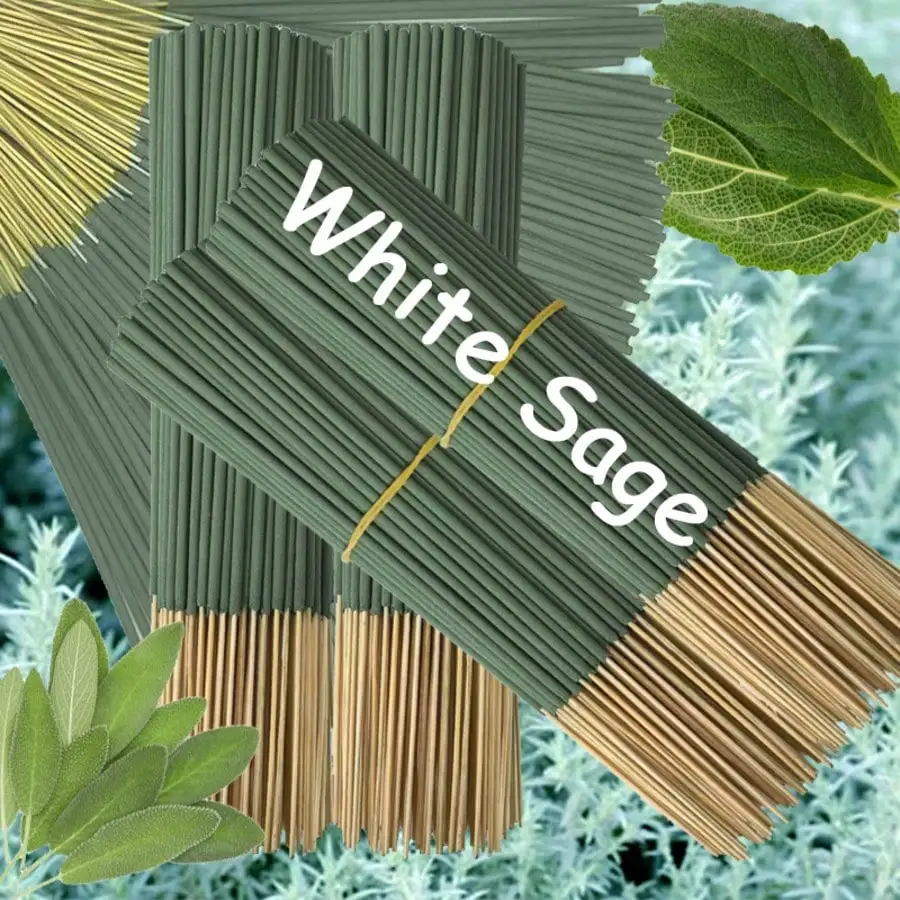 48pcs Clean and low powder 22cm/8.66inch white sage bamboo stick incense, suitable for home, hotel, yoga studio and other places