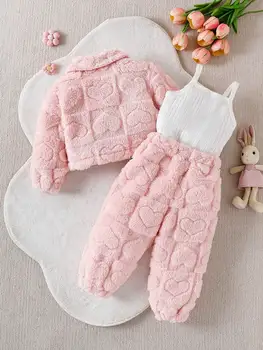 Baby girl casual pink plush long sleeved jacket, 2