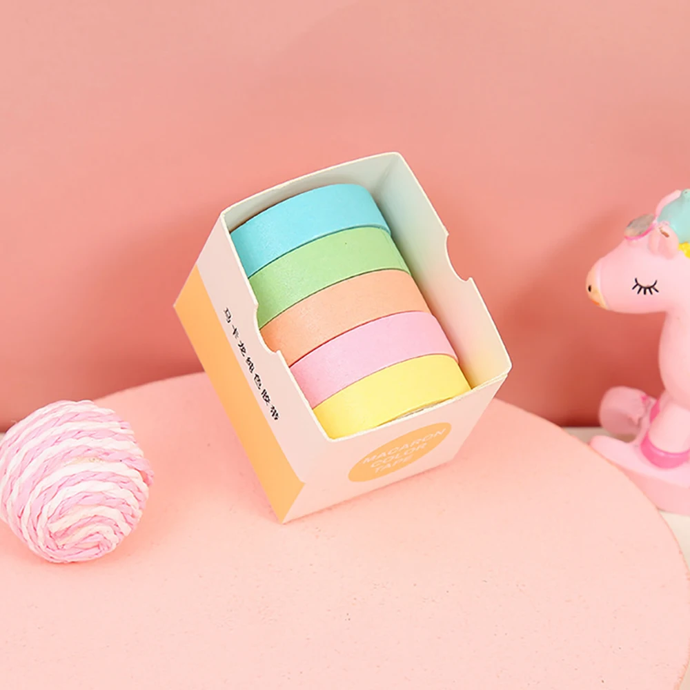 5Rolls/Set Geometry Solid Color Washi Tape Decorative Masking Cute Scrapbooking Adhesive Office School Stationery Supplie