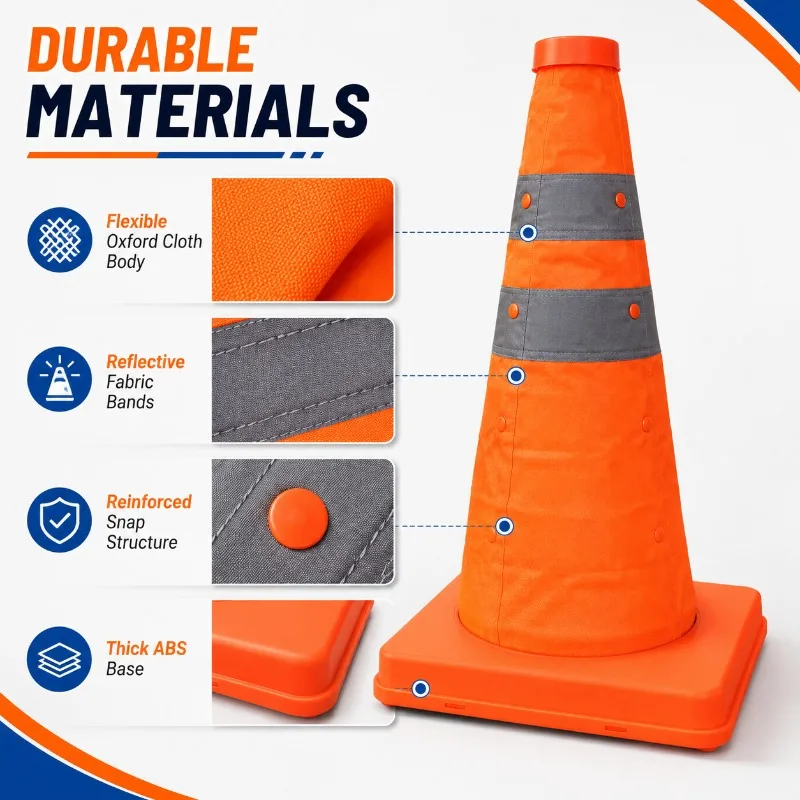 Reflective Collapsible Traffic Cone Portable Folding Safety Warning Cone for Car Emergency Parking Construction Roadwork 30-70cm