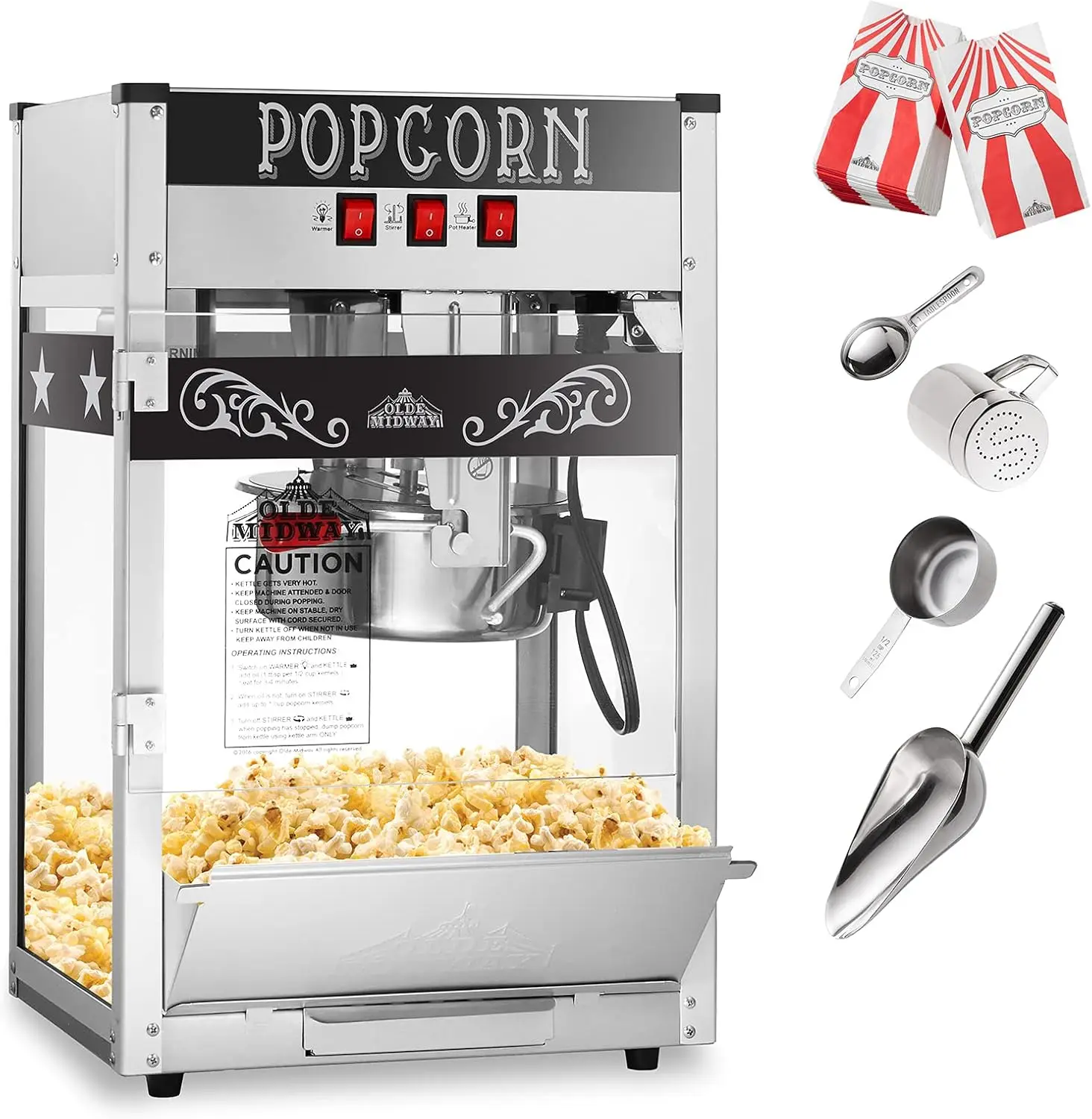 Midway Commercial Popcorn Machine Maker Popper with 8-Ounce Kettle - Black