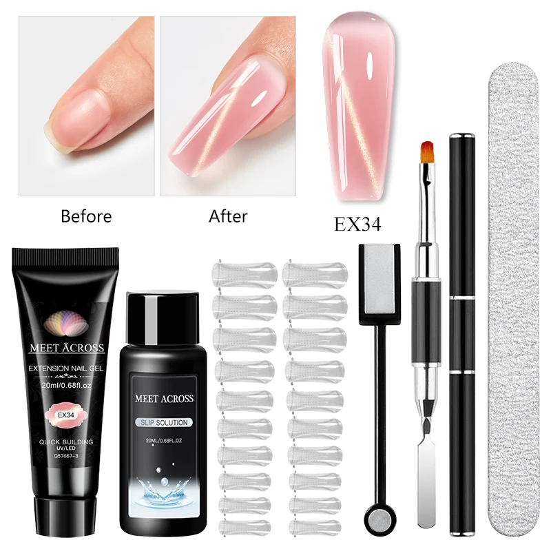 6pcs/set 20ml Cat Eye Poly Nail Gel Extension Kit Nude Pink Nail Extension Gel Set With Nail Forms Brush File DIY For Manicure