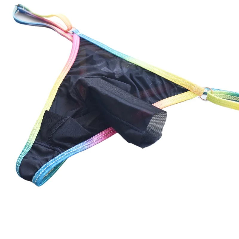 Mens Thongs And G Strings Mesh Transparent Jockstrap Rainbow Adjustable Waisted High Elastic Underwear Open Sheath Panties