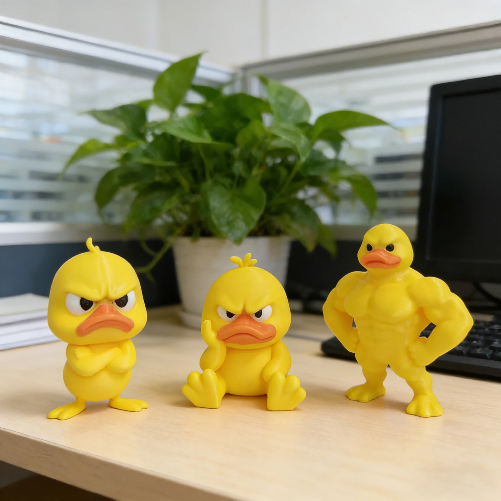 Funny Angry Duck Figurines Cute Sculpture 3D Printed Cute Angry Yellow Duck Desk Decor 3pcs Decoration for Computer Car & Dorm