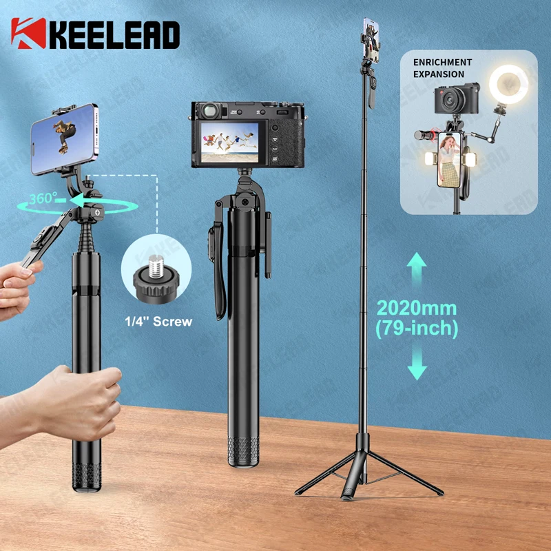 Tripod for Camera, Professional Selfie Stick for Smartphone, Wireless Bluetooth 360° Rotation Selfie Stick, Portable Tripod