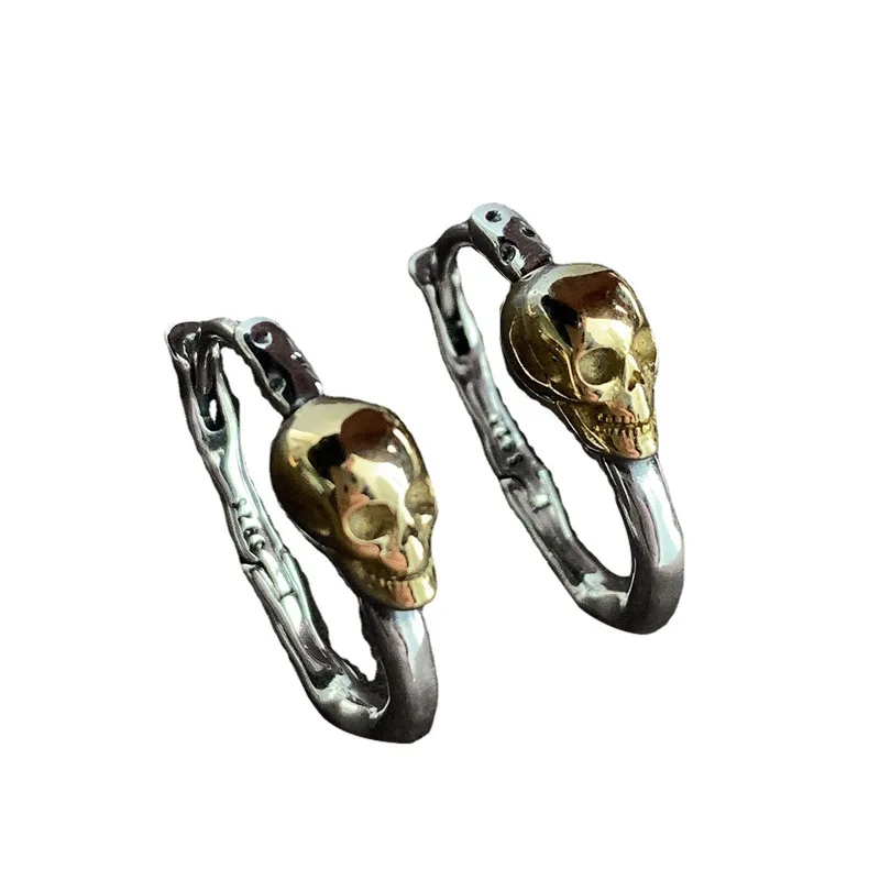VENFTILLE Silver Gold Color Skull Hoop Earrings for Women Girl Punk Hiphop Jewelry Dropship Wholesale