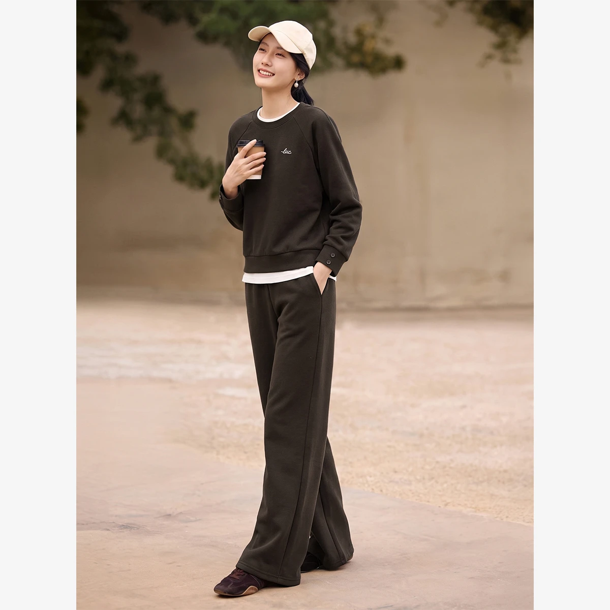 VIMLY Casual Sports Two-piece Set 2026 Autumn Commuter Purple Round Neck Sweatshirt Straight Baggy Pants Matching Outfit A7651