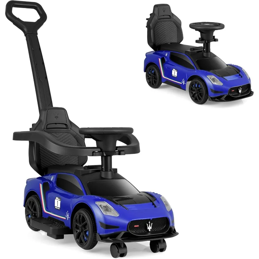 幼児用3in1プッシュカー、ライセンス取得済みマセラティベビーカー、プッシュハンドル、ホーン、音楽、収納付きのスライド式歩行車