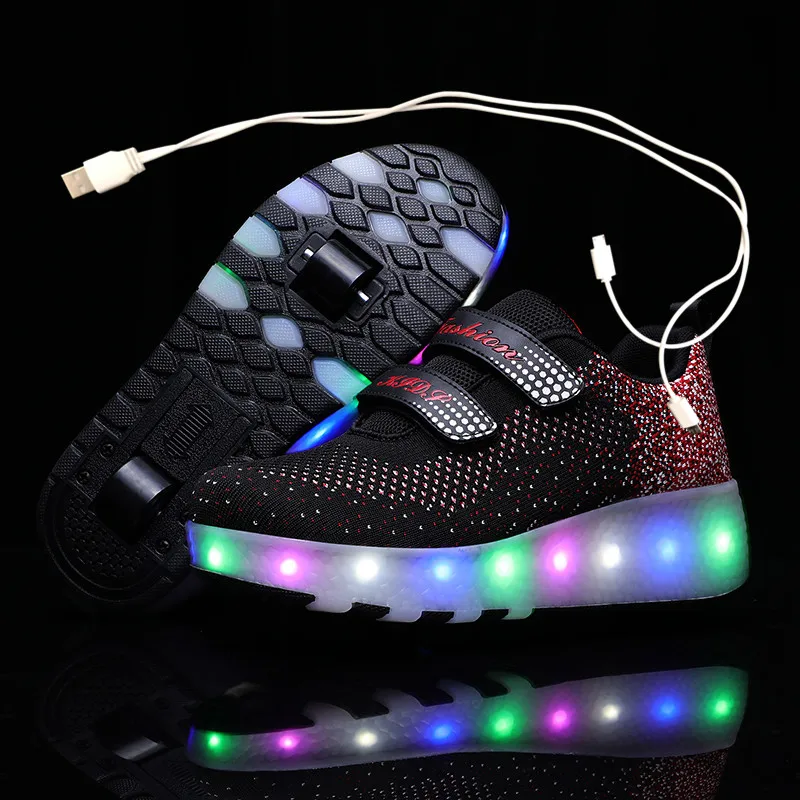 Scarpe da ginnastica luminose a due ruote Scarpe da skate a rotelle con luce a led per bambini Scarpe a led per bambini Scarpe da ragazza per ragazzi Illuminate con scarpe con ruote