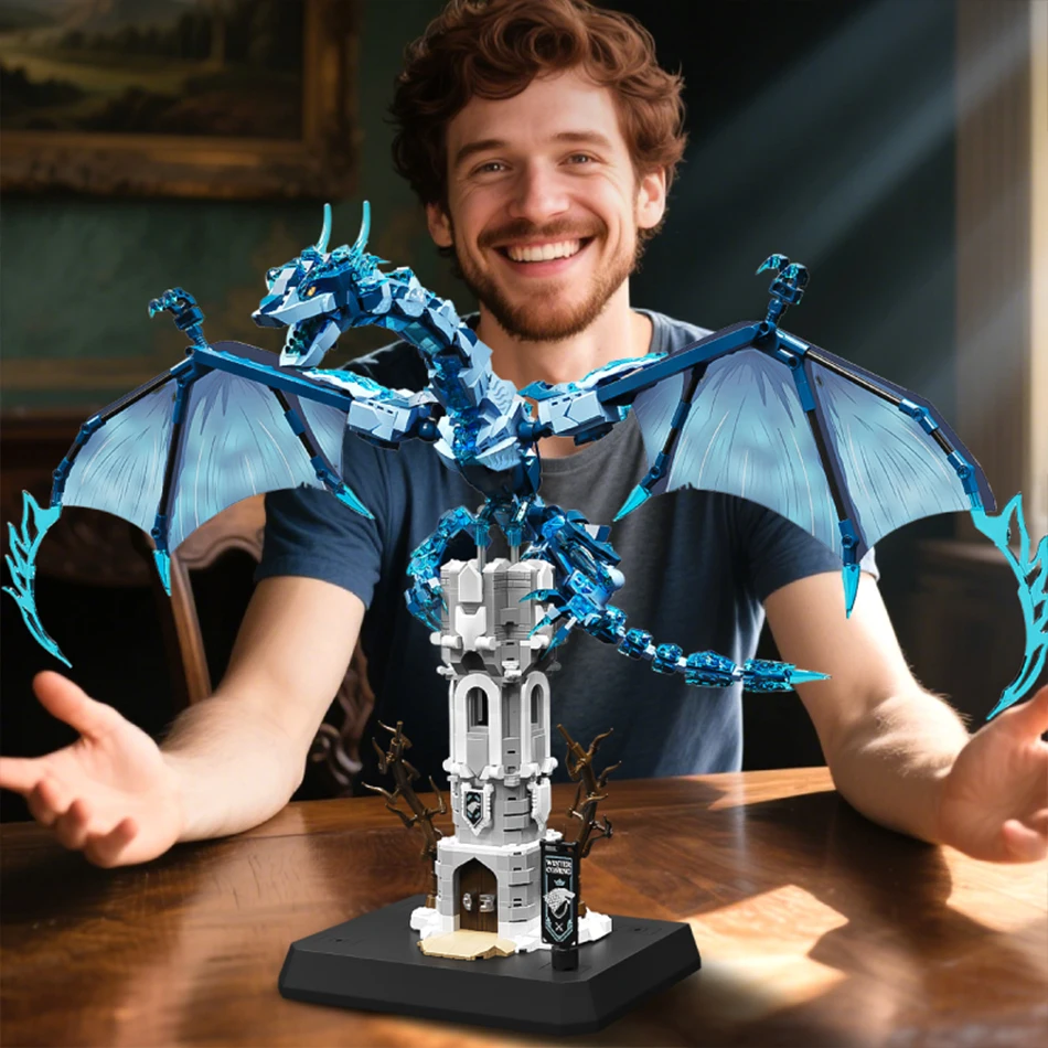 MOC القرون الوسطى الجليد التنين الشتاء القلعة برج عرض الشارع اللبنات الأسطورية تحلق التنين الجمعية الطوب لعب الاطفال الهدايا #5