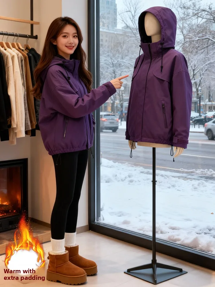 เสื้อแจ็คเก็ตผู้หญิงแบบมีซับใน รุ่นเกาหลี สำหรับฤดูหนาว เสื้อคลุมกันลม สวมใส่สบาย เหมาะสำหรับทำงาน