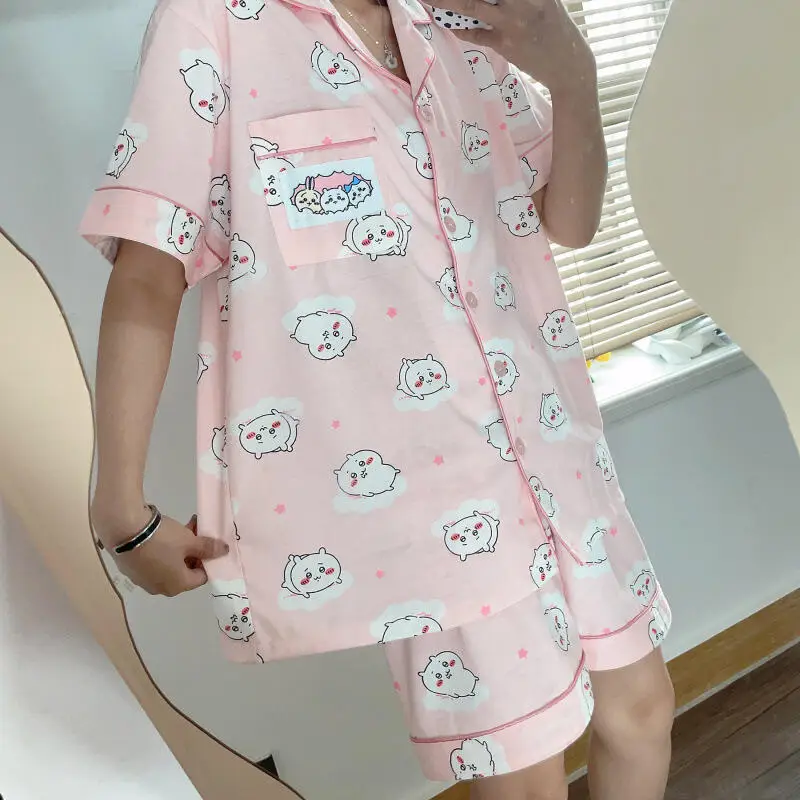 

Chiikawas Pajamas Set Cute Hachiwares Usagi Short Sleeve Shorts Casual Plus Size Girls Home Clothes Can Be Worn Outside