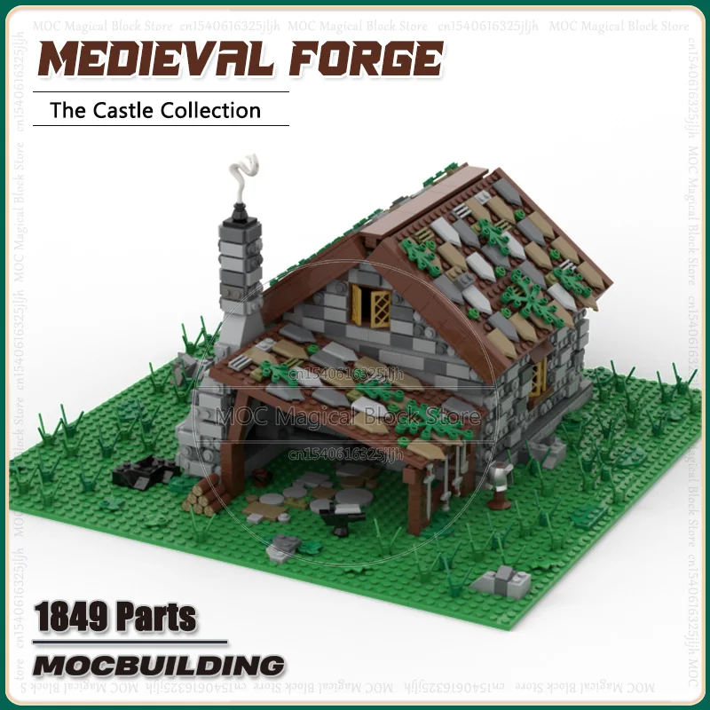 Mittelalterliche Forge MOC Bausteine Dorf Stadt Architektur Schloss Modell Technologie Ziegel Sammlung Display Spielzeug Weihnachten Geschenke