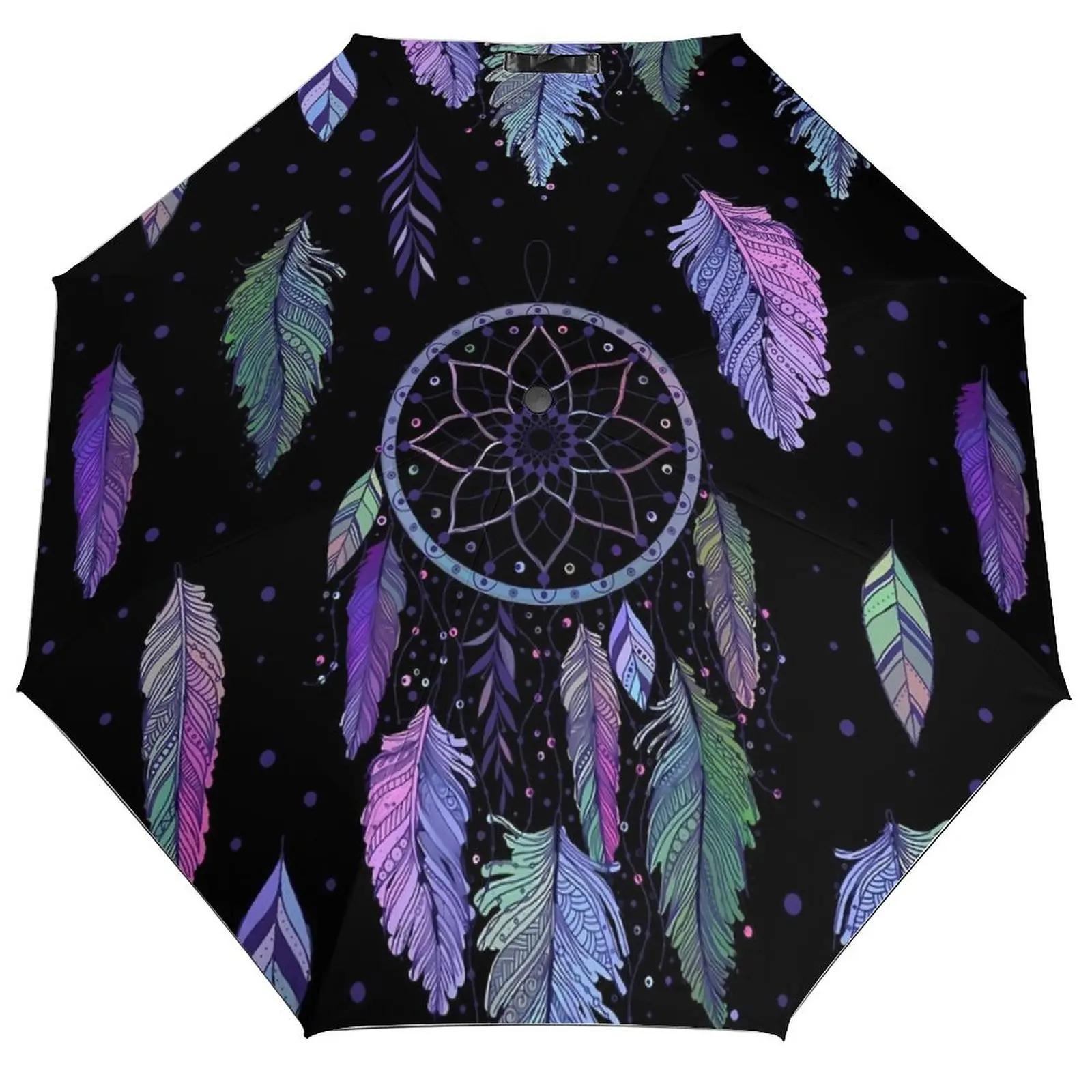

8-Rib Automatic Umbrella Protection Sunshade Dream Catcher Umbrella Colorful Feather Outdoor Fashion Fold Portable Umbrellas