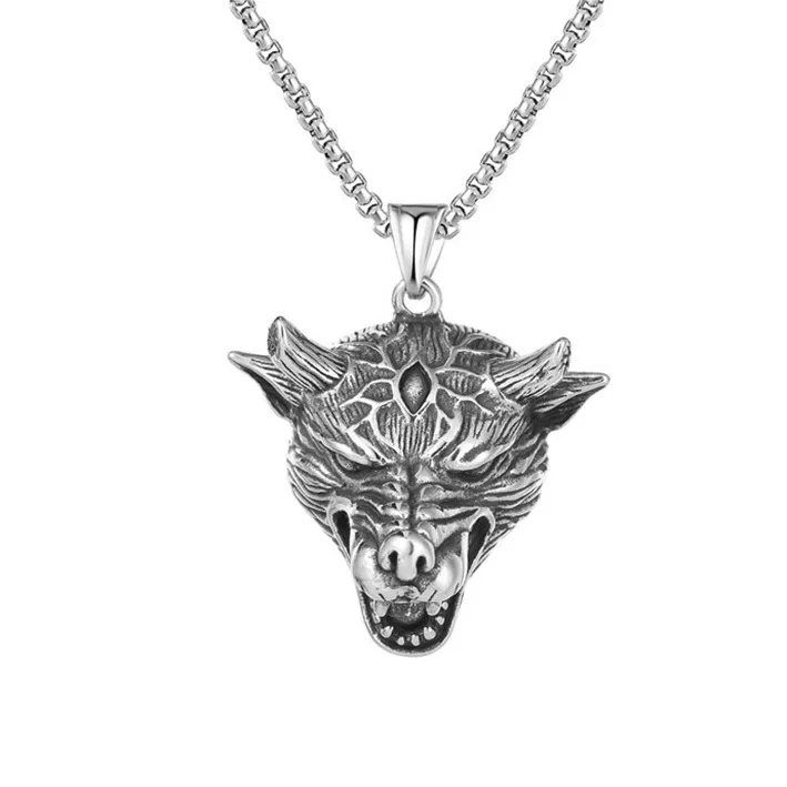 Retro Gothic Hyena Skull Pendant Necklace Men's Motorcycle Rock Punk Hip Hop Trendy Cool Jewelry