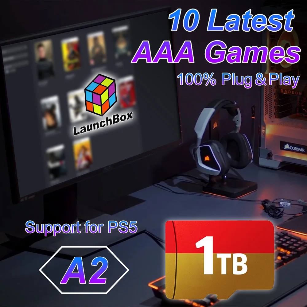 Plug and Play 1TB Game Card for PS5 with 10 AAA TOP Games Launchbox Frontend  for Windows PC Upgrade 10W+Games for Free 150MB/s