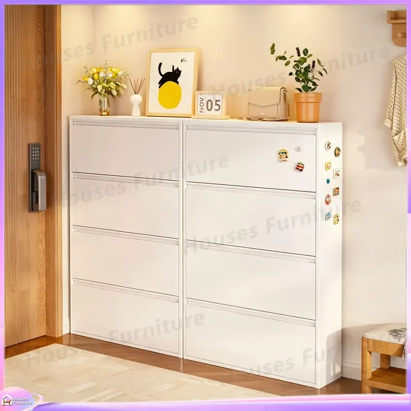 For Ultra Thin Tipping Bucket Shoe Cabinet Entryway Storage Dustproof Steel Narrow Wall Mounted Rack Home Organizer Furniture