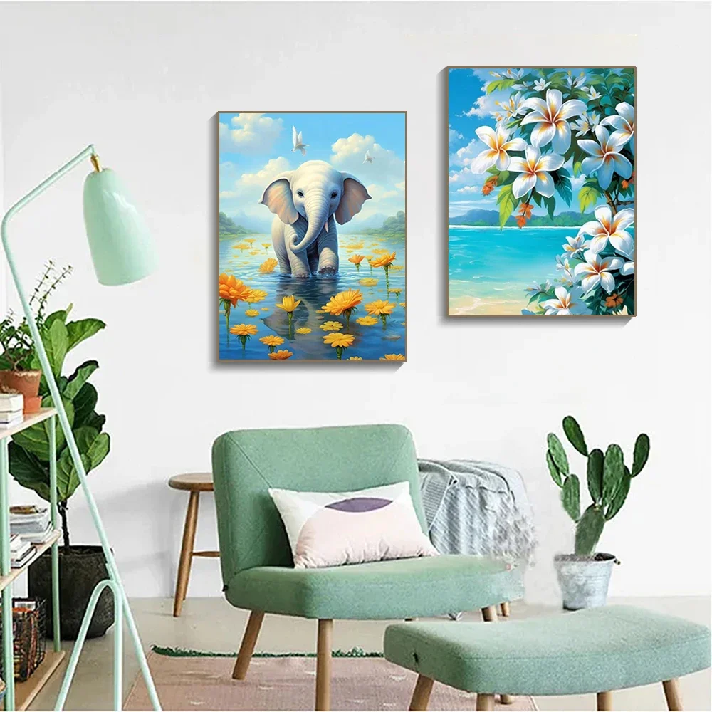 DIY 5D Diamond Painting Flower House Elephant AB Round Drill Mosaic Landscape Diamond Embroidery Art Rhinestone for Home Decor