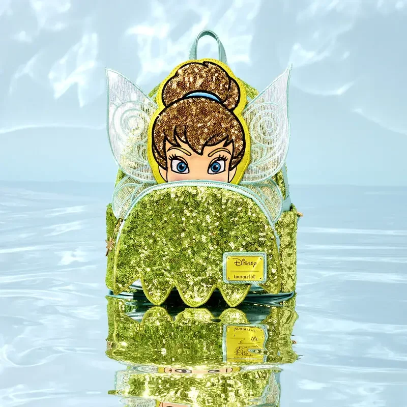 Disney Loungefly Tinker Bell Mini mochila con lentejuelas para mujer, Anime periférico, Satchel para niños, lindo regalo de princesa