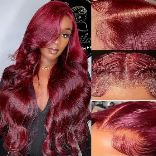 99 j Burgundy Body Wave Human Hair Wig 13x4 13x6 22-34Inches 100%Human Hair Unprocessed Virgin Human Hair 200Density For Women