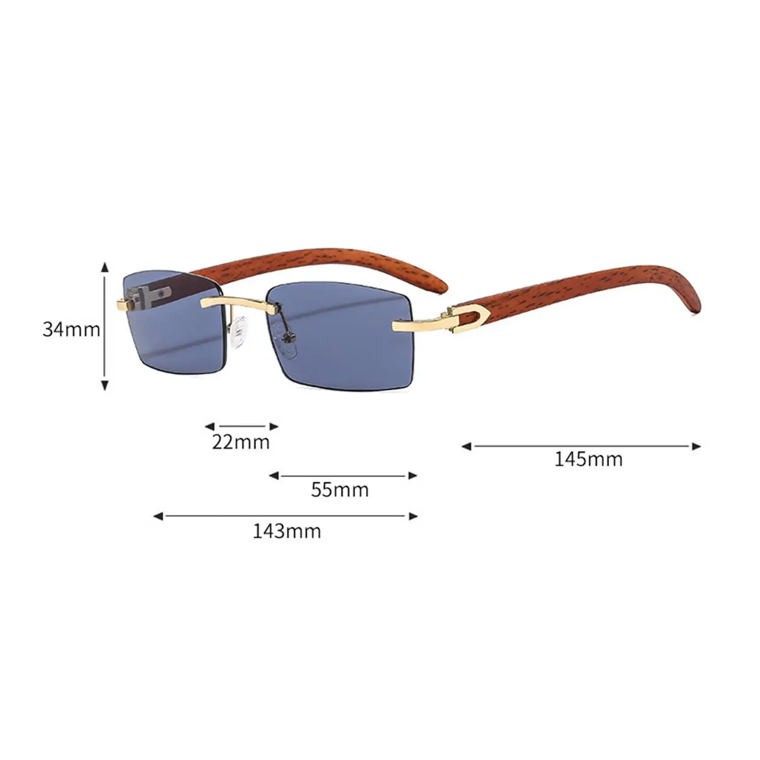 

Men Rectangle Fashion Rimless Sunglasses Vintage Wooden Grain Frame Small Sun Glasses 2024 New Fashion Luxury Brand