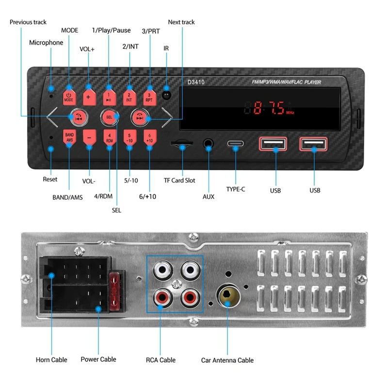 1DIN In-Dash Car Radio Stereo Digital Bluetooth Audio Music Stereo Car Player Radio MP3 Player USB/SD/AUX-In