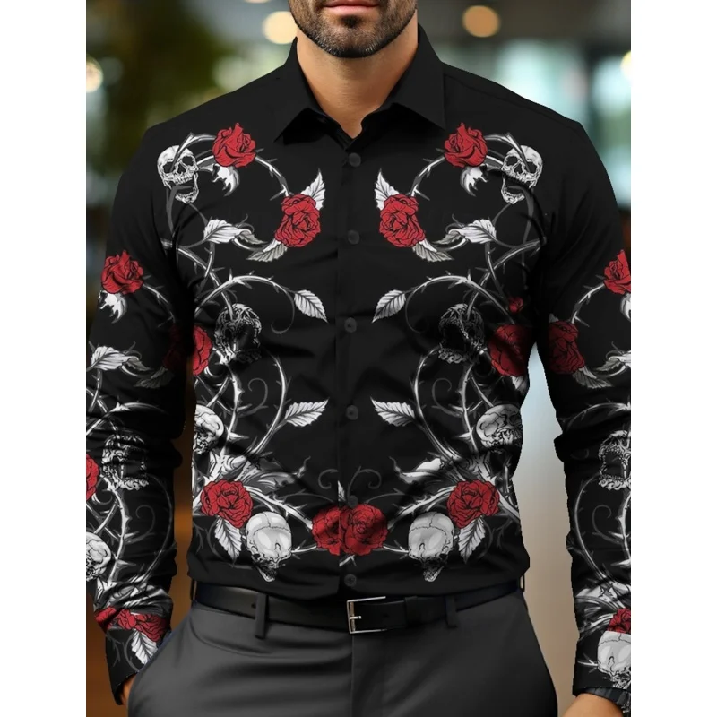 

Colorful Flowers Pattern Hawaiian Shirts For Men Beautiful Rose 3D Printed Aloha Shirts Casual Loose Long Sleeve Tops Blouses